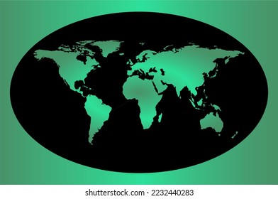 Map of the world and all continents in an elliptical frame