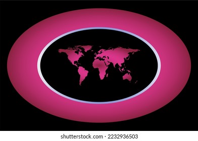 Map of the world and all continents in an elliptical frame