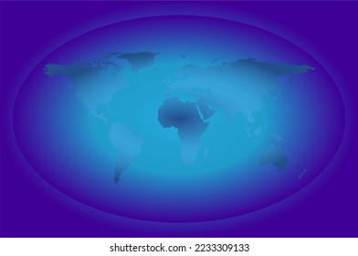 Map of the world and all continents in an elliptical frame