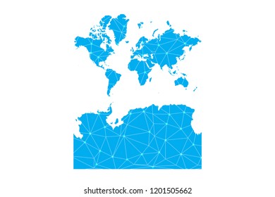 Map of World With Antarctica from Polygonal wire frame low poly mesh,World With Antarctica map  Vector Illustration EPS10.