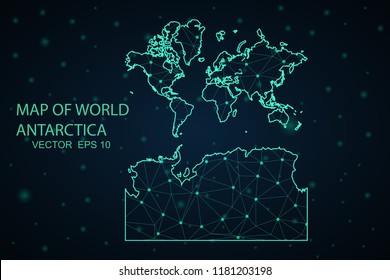 Map World With Antarctica. Wire Frame 3D mesh polygonal network line, design sphere,World With Antarctica map on dark background. Vector illustration eps 10.