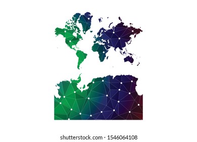 Map of World With Antarctica. Wire frame 3D mesh polygonal network line, design sphere, dot and structure. communications map of . Vector.