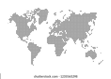 Map world black dot pixel, abstract telecommunication vector.