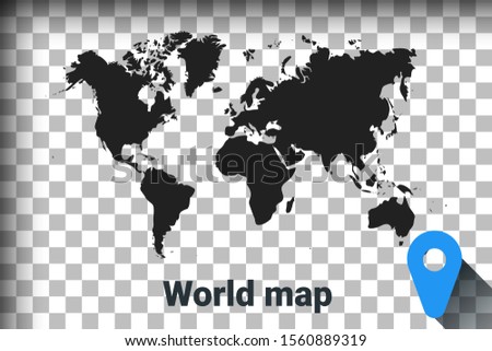 Map of World, black map on a transparent background. alpha channel transparency simulation as a vector illustration