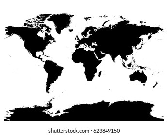 Mapa de la silueta de vector negro mundial. Mapa detallado de fondo blanco.