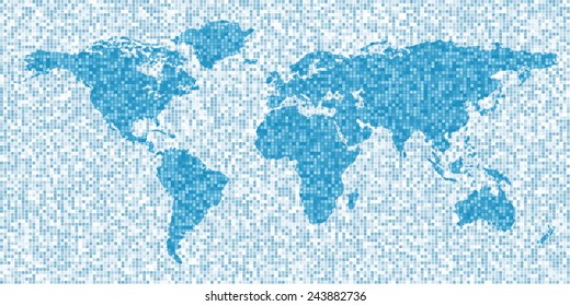 Map of the world blank education banner, mosaic style, pixel abstract international political or business poster background