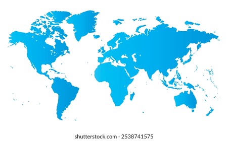 Mapa del mundo en azul, aislado sobre fondo blanco. Mapa detallado del mundo, Ilustración vectorial.