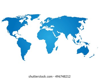 Map of World. Blue silhouette vector illustration with gradient on white background.