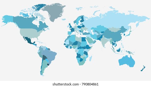 Map of the world. Blue world map. Vector illustration.