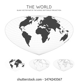 Map of The World. Bottomley projection. Globe with latitude and longitude lines. World map on meridians and parallels background. Vector illustration.