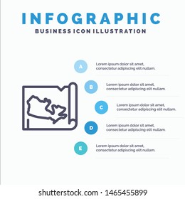 Map, World, Canada Line icon with 5 steps presentation infographics Background. Vector Icon Template background