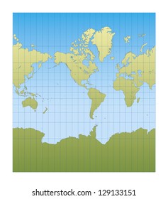 Map World Centered America Mercator Projection Stock Vector (Royalty ...