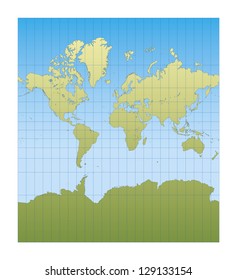 Map of the world centered in Europe and Africa. mercator projection