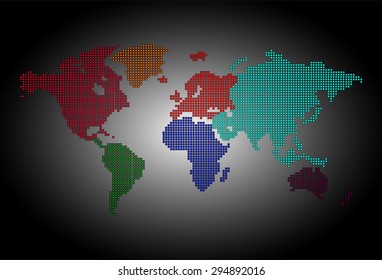 map of the world colorful black pixel background. vector illustration. dot. table. square. Mosaic. ingographics. background for computer graphic website internet and technology.