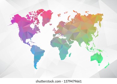 Map of World. Colorful Geometric Rumpled Triangular , Polygonal Design For Your . Vector illustration eps 10.