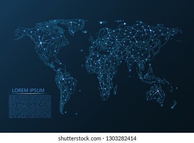 Map of the world communication network. Vector low-poly image of a global map with lights in the form of cities of the world or population density consisting of points and figures in the form of stars