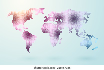 map of world composed of small colored squares
