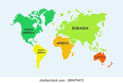 World Map Divided Into Six Continents Stock Vector (Royalty Free ...