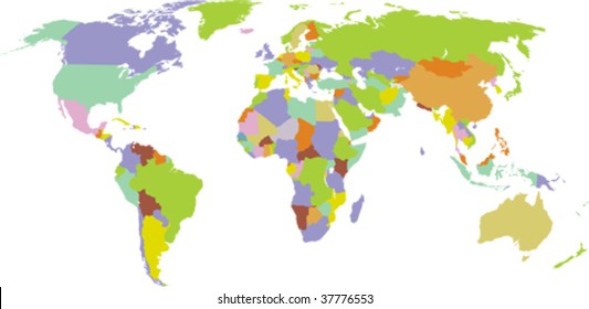 Map of world with countries borders. All elements and textures are individual objects. Vector illustration scale to any size.