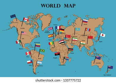 Map of World and World countries flags