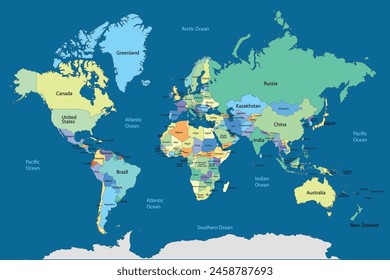 Map of the world countries regions vector
