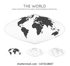 Map of the World. Craster parabolic projection. Globe with latitude and longitude lines. World map on meridians and parallels background. Vector illustration.