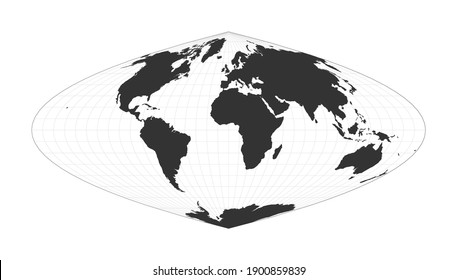 Mapa del mundo. Proyección parabólica por estaño. Globo con red de latitud y longitud. Mapa mundial sobre los meridianos y fondo paralelo. Ilustración vectorial.