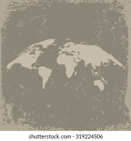 map of the world in a curved form. vintage