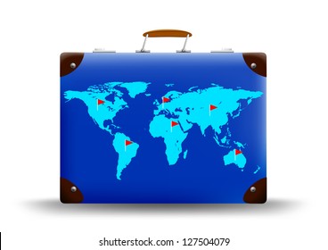 map of the world depicted on suitcase