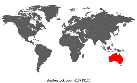 Map of the World Detailed with Australia Selected Red. Vector Illustration