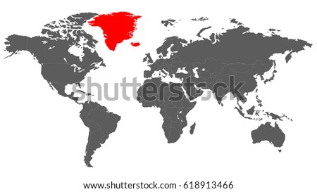 Map of the World Detailed with Greenland Selected Red. Vector Illustration