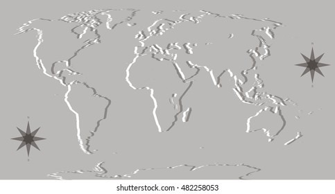 Map of the World with displacement or white Shadow.