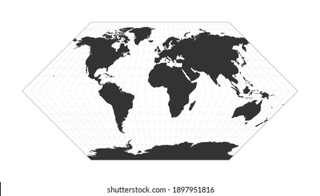 Map of The World. Eckert I projection. Globe with latitude and longitude net. World map on meridians and parallels background. Vector illustration.