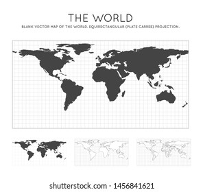 Map of The World. Equirectangular (plate carree) projection. Globe with latitude and longitude lines. World map on meridians and parallels background. Vector illustration. svg