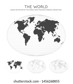 Map of The World. Fahey pseudocylindrical projection. Globe with latitude and longitude lines. World map on meridians and parallels background. Vector illustration.