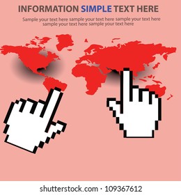 Map of the world and fingers,Vector