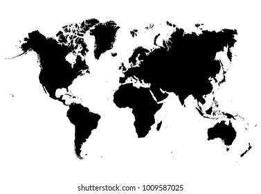 Map of a world. flat on isolated background. Black easy to edit vector very detailed. Vector globe template ideal for website, design, cover, annual reports, infographics. 