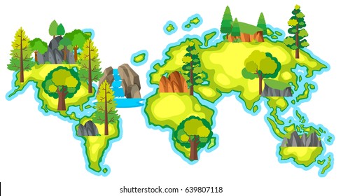 Map of the world with forest illustration