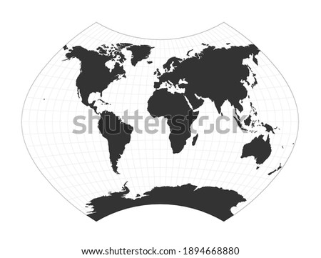 Map of The World. Ginzburg IX projection. Globe with latitude and longitude net. World map on meridians and parallels background. Vector illustration.