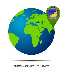 Map of the world globe with shadow on white background