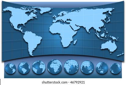 Map of the world and globes, EPS10 vector illustration
