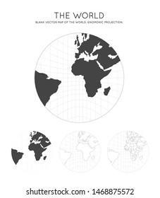 Map of The World. Gnomonic projection. Globe with latitude and longitude lines. World map on meridians and parallels background. Vector illustration.