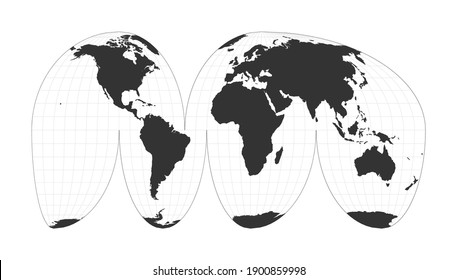 Map Of The World. Goode's Interrupted Mollweide Projection. Globe With Latitude And Longitude Net. World Map On Meridians And Parallels Background. Vector Illustration.