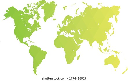 Map of World. Green low poly gradient of rhombus shapes. Modern vector polygonal design.