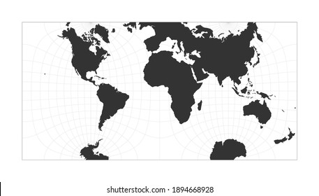 Mapa del mundo. Proyección del hemisferio Guyou en cuadrado. Globo con red de latitud y longitud. Mapa mundial sobre los meridianos y fondo paralelo. Ilustración vectorial.