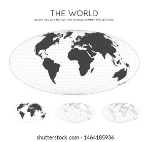 Map of The World. Hammer projection. Globe with latitude and longitude lines. World map on meridians and parallels background. Vector illustration.