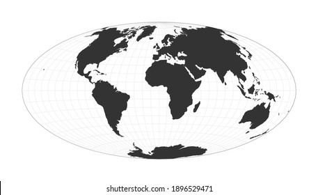 Map of The World. Hammer projection. Globe with latitude and longitude net. World map on meridians and parallels background. Vector illustration.