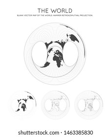 Map of The World. Hammer retroazimuthal projection. Globe with latitude and longitude lines. World map on meridians and parallels background. Vector illustration.