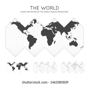 Map of the World. HEALPix projection. Globe with latitude and longitude lines. World map on meridians and parallels background. Vector illustration.