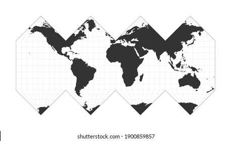 Map of the World. HEALPix projection. Globe with latitude and longitude net. World map on meridians and parallels background. Vector illustration.